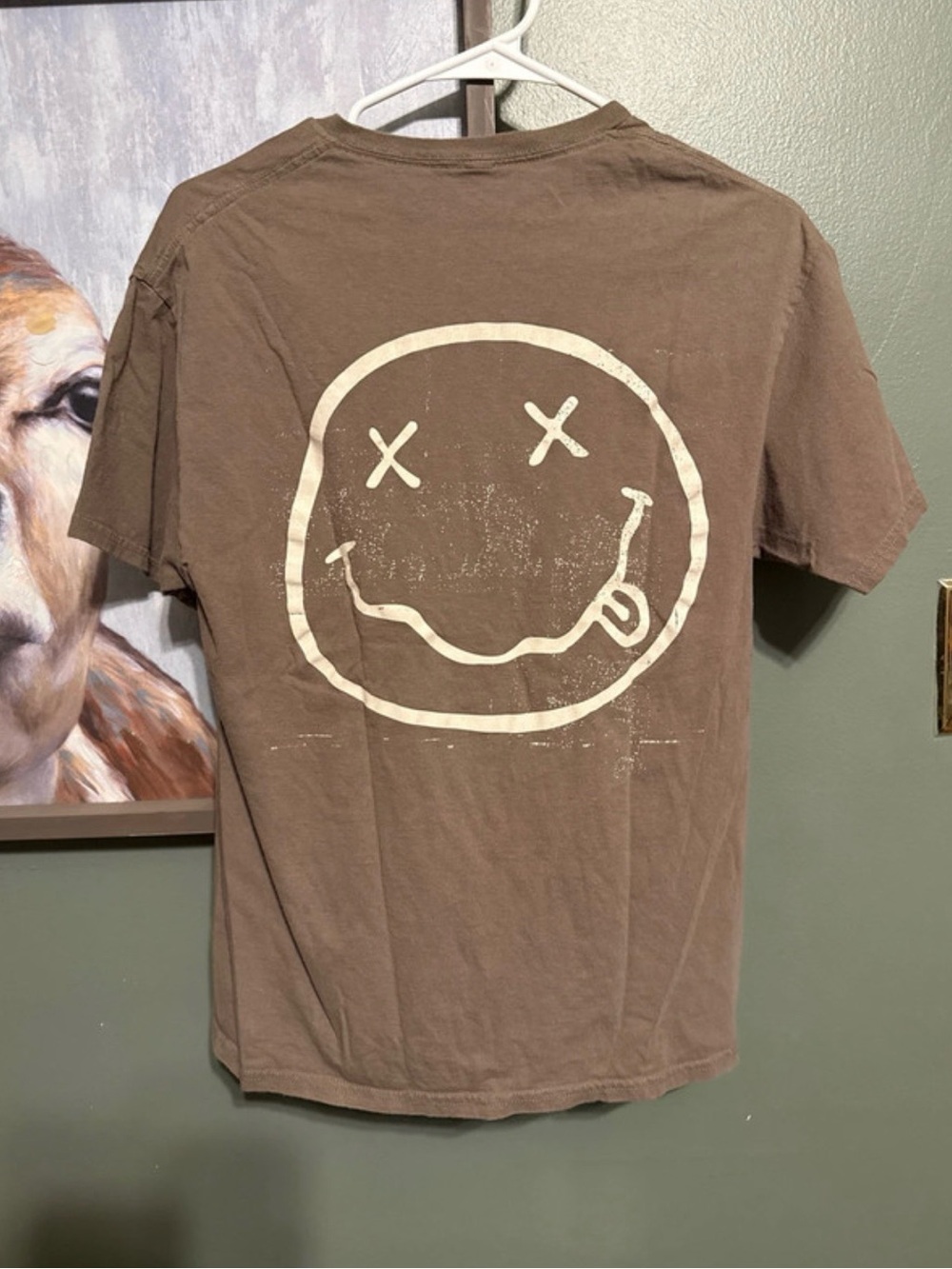 NIRVANA Brown Short-Sleeve Tee with White Smiley Graphic
